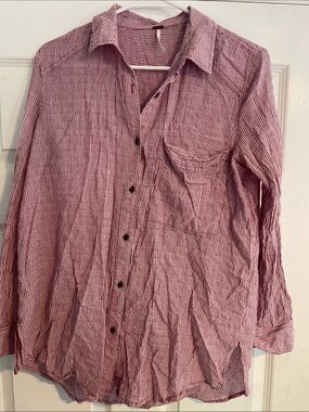 Free People Pink Striped Button-Down Shirt
